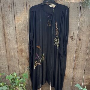 Marshall Rousso Black Tunic with Floral Embroidery